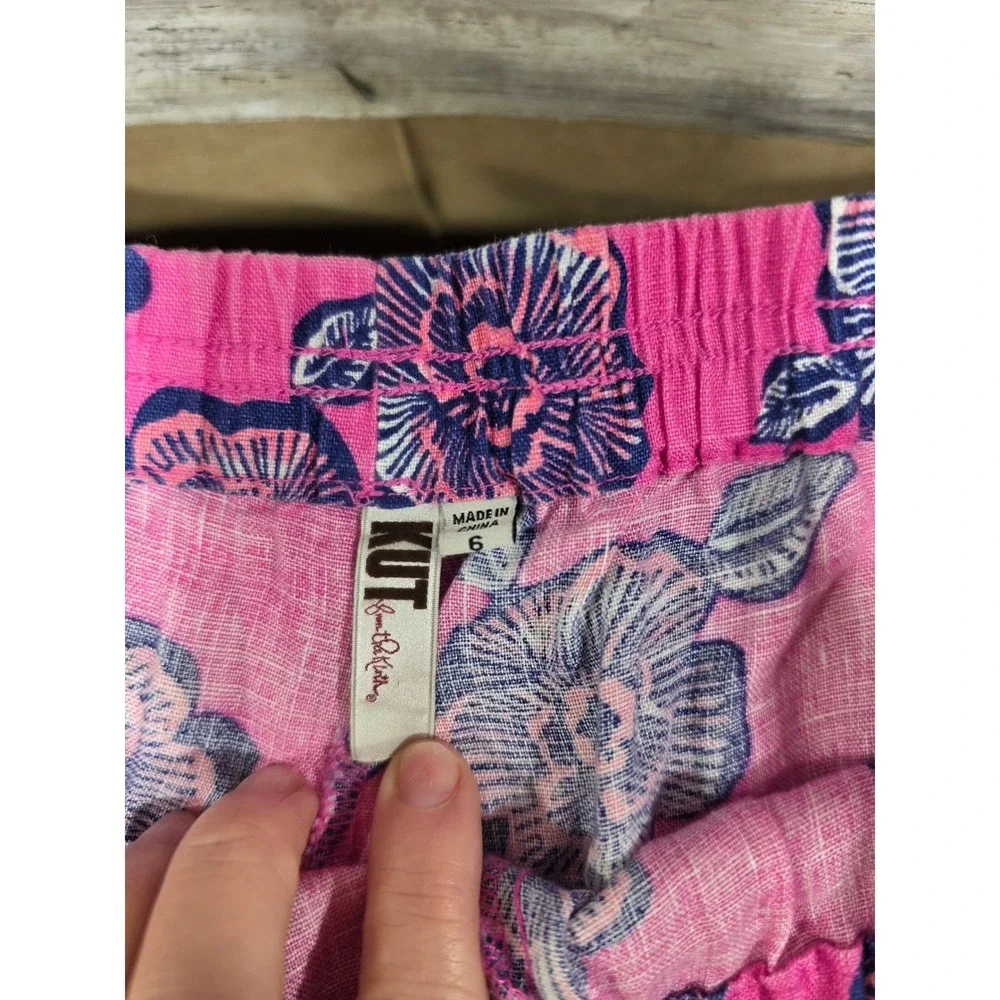 Kut‎ from the Kloth Womens Linen Floral Shorts Bundle Yellow Pink Size 6